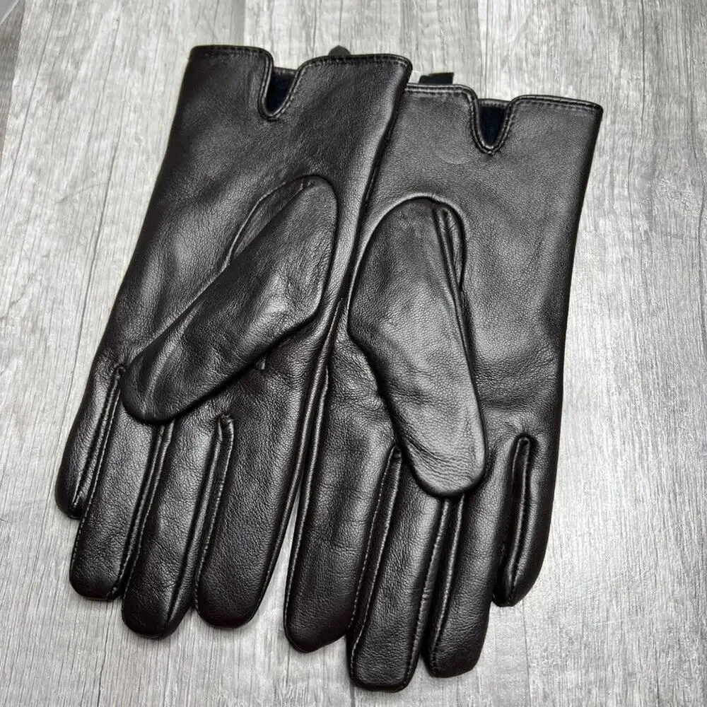 Nwot Leather Quilted Fleece Lined Gloves Dark Brown Women’s Small-Medium